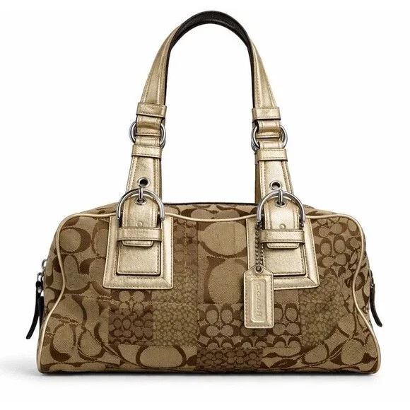 Coach Soho F12317 Signature Patchwork Satchel Vintage Y2K Jacquard C Logo Gold - Picture 2 of 16